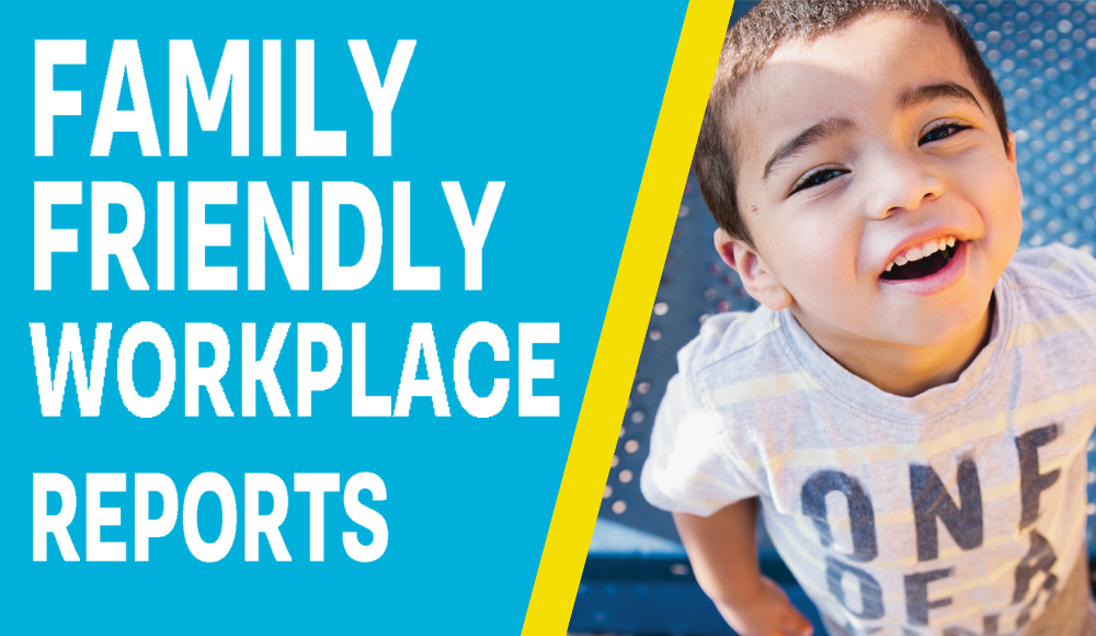 Family Friendly Workplace and little boy smiling at the camera